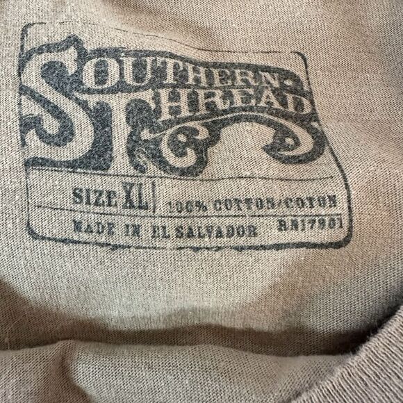 Southern Thread Mens XL Short Sleeve Graphic T Shirt Tan Cotton Summer Comfort - Picture 8 of 8